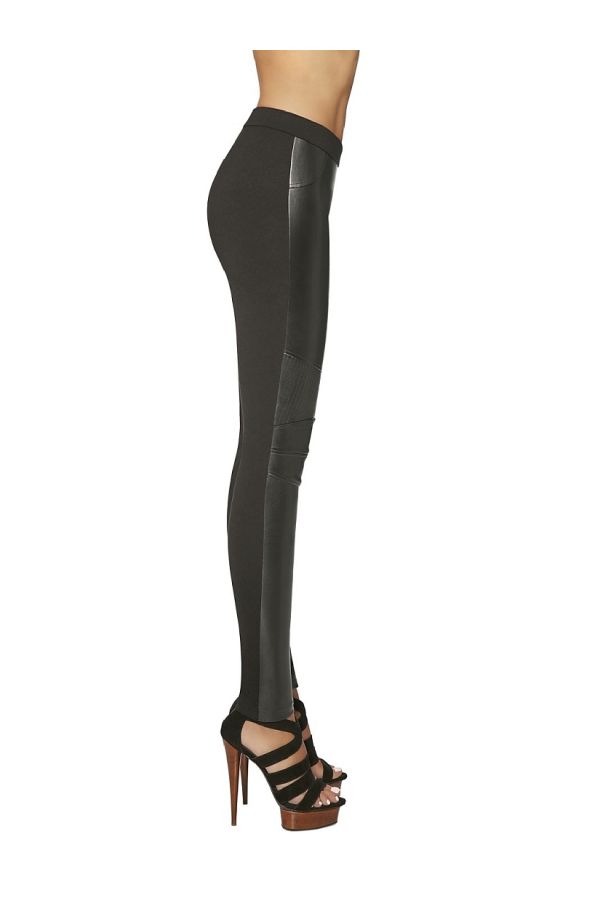 FULL ELASTIC LEGGING 200D WITH ECO LEATHER DESIGN IN FRONT