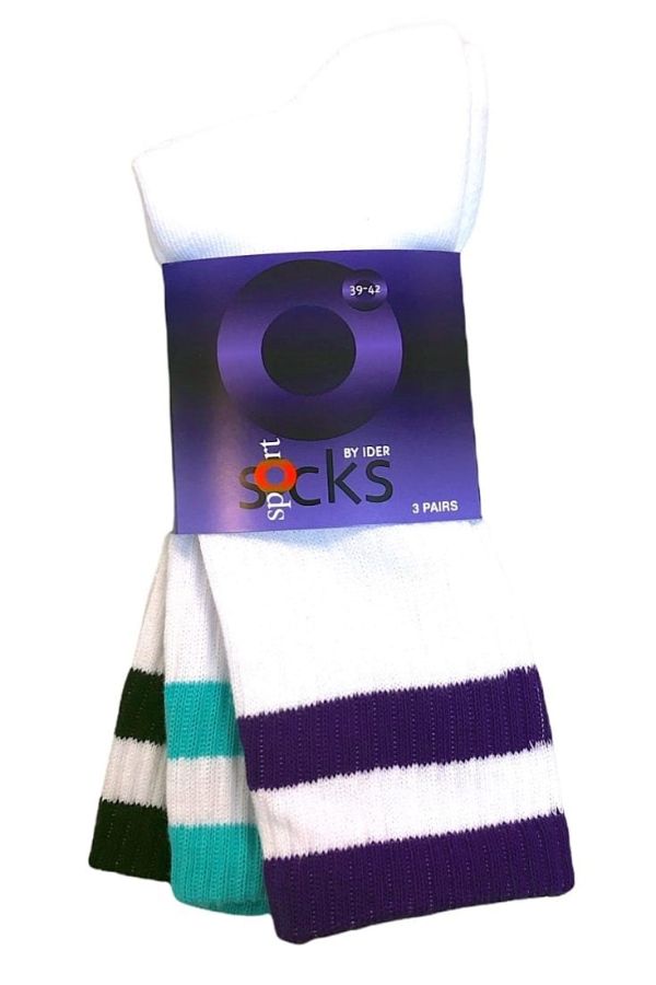 3-PACK UNISEX ΚΑΛΤΣΑ TENNIS ΒΑΜΒΑΚΕΡΗ ΑΘΛΗΤΙΚΗ ΜΕ ΠΕΤΣΕΤΕ ΠΑΤΟΥΣΑ RIB ΤΕΛΕΙΩΜΑ ΚΑΙ ΣΧΕΔΙΟ ΧΡΩΜΑΤΙΣΤΕΣ ΟΡΙΖΟΝΤΙΕΣ ΡΙΓΕΣ ΣΤΟ ΤΕΛΕΙΩΜΑ ΤΟΥ ΛΑΣΤΙΧΟΥ