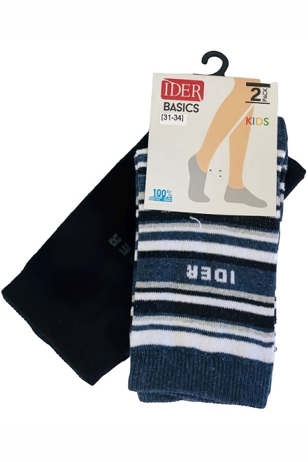 IDER SOCKS- 2-PACK ΠΑΙΔΙΚΗ ΚΑΛΤΣΑ ΒΑΜΒΑΚΕΡΗ, ΤΟ ΕΝΑ ΜΕ ΡΙΓΕΣ ΚΑΙ ΤΟ ΑΛΛΟ ΜΟΝΟΧΡΩΜΟ