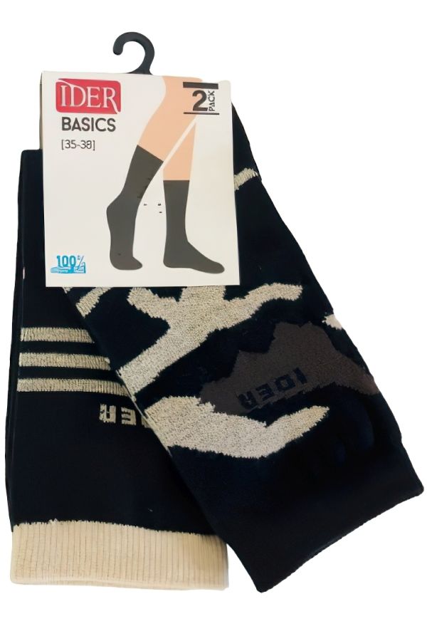 IDER SOCKS- 2-PACK ΚΑΛΤΣΑ ΒΑΜΒΑΚΕΡΗ, ΜΙΑ ΜΕ ΣΧ. ΚΑΜΟΥΦΛΑΖ ΚΑΙ ΜΙΑ ΜΕ 3 ΡΙΓΕΣ ΜΠΛΕ