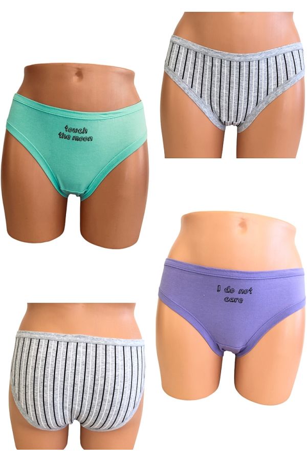3-PACK ΓΥΝΑΙΚΕΙΟ BIKINI ΣΛΙΠ ΒΑΜΒΑΚΕΡΟ ΜΕ ΣΧΕΔΙΟ MHNYMATA ΚΑΙ ΡΙΓΕΣ