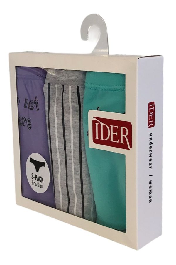3-PACK WOMAN ELASTIC COTTON BRAZIL KNICKERS MESSAGE/STRIPES PATTERN