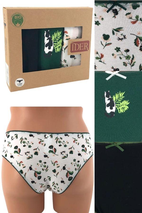 3-PACK ΓΥΝΑΙΚΕΙΟ BRAZIL ΣΛΙΠ ΑΠΟ ΟΡΓΑΝΙΚΟ ΒΑΜΒΑΚI ΜΕ ΣΧΕΔΙΟ FLORAL-ΓΑΤΑ-ΜΟΝΟΧΡΩΜΟ