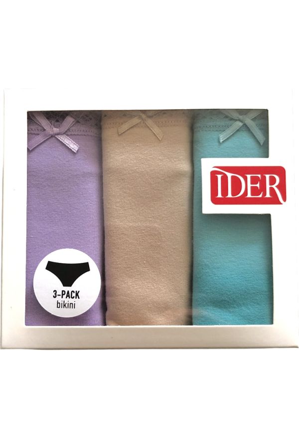 3-PACK ΓΥΝΑΙΚΕΙΟ BIKINI ΣΛΙΠ ΒΑΜΒΑΚΕΡΟ ΜΟΝΟΧΡΩΜΟ ΜΕ ΛΑΣΤΙΧΟ ΔΑΝΤΕΛΑΣ ΚΑΙ ΦΙΟΓΚΑΚΙ