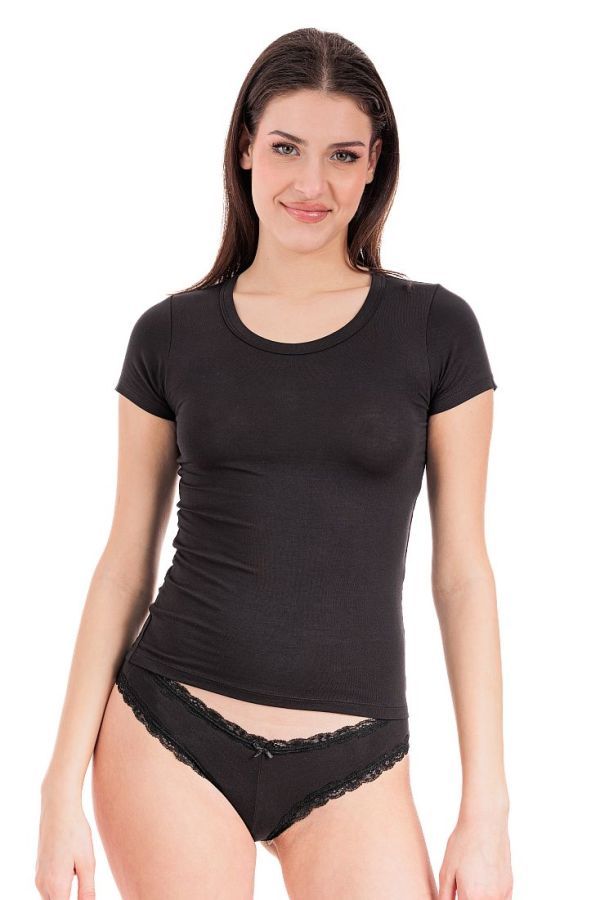BAMBOO WOMAN T-SHIRT VEST WITH SHORT SLEEVES AND OPEN ROUND NECK