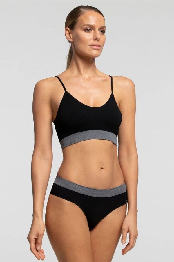 BRAS.ECO FRIENDLY ΓΥΝΑΙΚΕΙΟ ΤΟΠ ΑΠΟ ΑΠΟ ΜΑΛΑΚΗ ΑΝΑΓΕΝΝΗΜΕΝΗ ΜΙΚΡΟΪΝΑ "Q-NOVA" ΠΛΕΞΗ ΡΙΜΠ ΚΑΙ ΜΑΛΑΚΟ ΜΕΛΑΝΖΕ ΛΑΣΤΙΧΟ ΧΡΩΜΑΤΙΚΑ ΑΝΤΙΘΕΤΟ