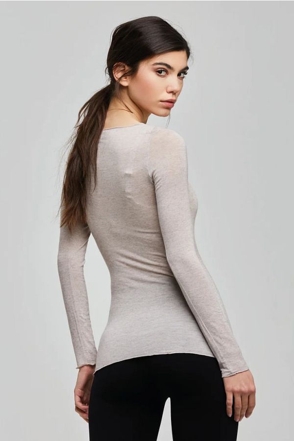 WOMAN MODAL CASHMERE LONG SLEEVE BOAT NECK TOP SLIGHTLY STRETCHY WARM AND SOFT-TO-THE-TOUCH - MAG.SCOLLO BARC.