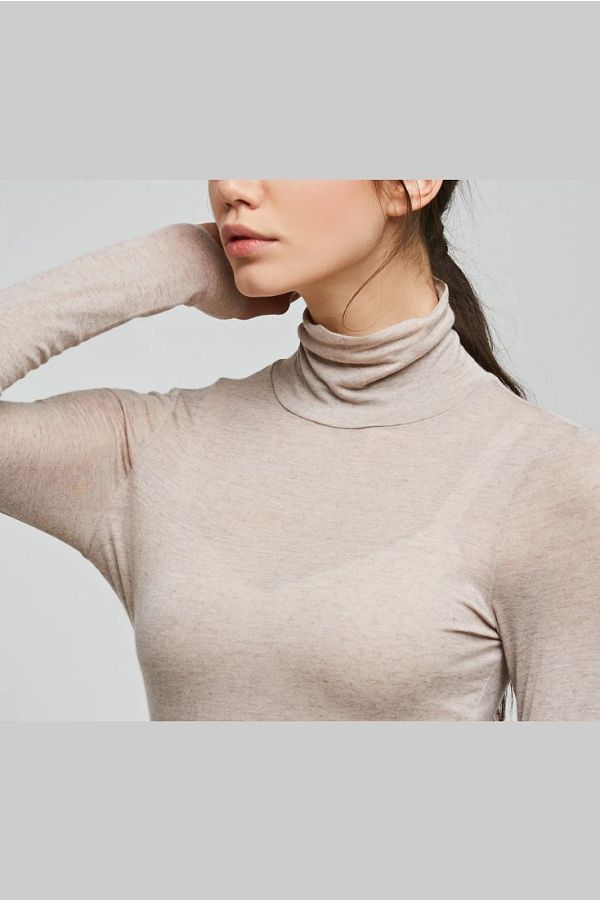 WOMAN MODAL CASHMERE LONG SLEEVE HIGH NECK TOP SLIGHTLY STRETCHY WARM AND SOFT-TO-THE-TOUCH - MAG.COLLO ALTO