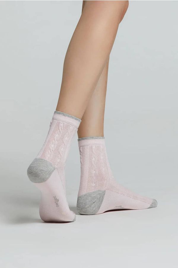 CZ LOTO COTTON SOCKS TRICOT EFFECT WITH TOE HEEL AND STRIPE ON CUFF IN CONTRAST COLOR