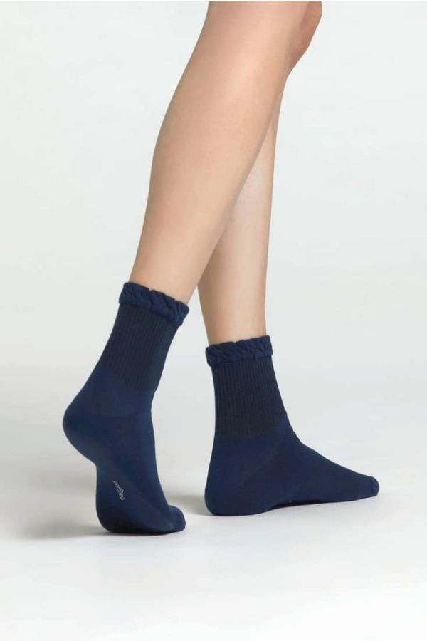 CZ GIRASOLE OPEN-WORK COTTON SOCKS WITH SCALLOPED CUFF