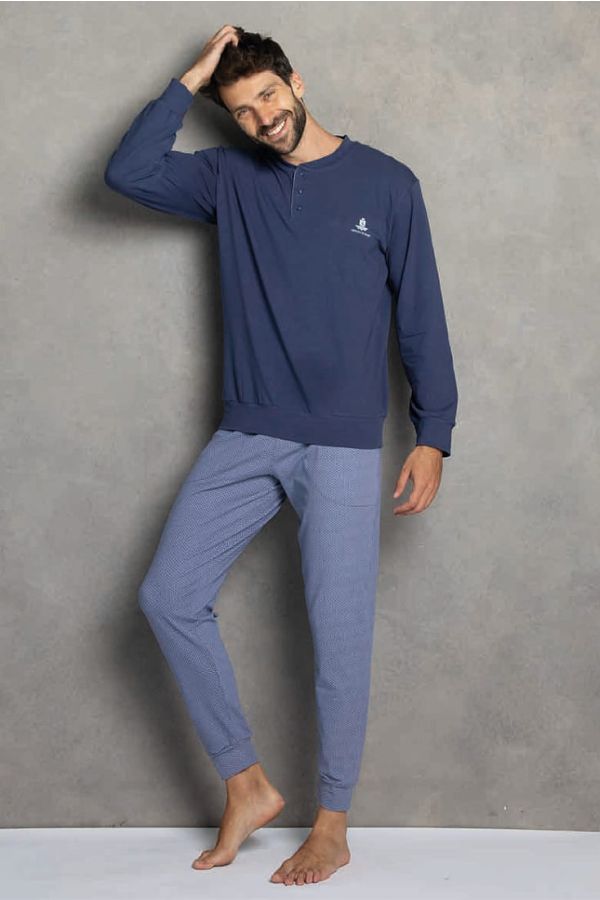 MAN LONG COTTON PYJAMAS WITH TURTAN PATTERN AND LONG SLEEVES