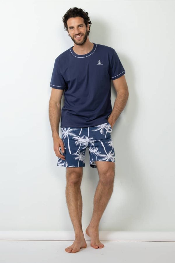 MAN SHORT COTTON PYJAMAS WITH PALM TREE PATTERN AND SHORT SLEEVES