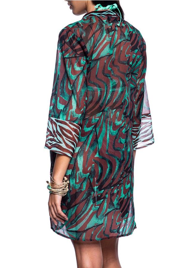 KENYA WOMAN CHIFFON TUNIC WITH DEEP V-NECK 3/4 SLEEVES ANIMAL PRINT