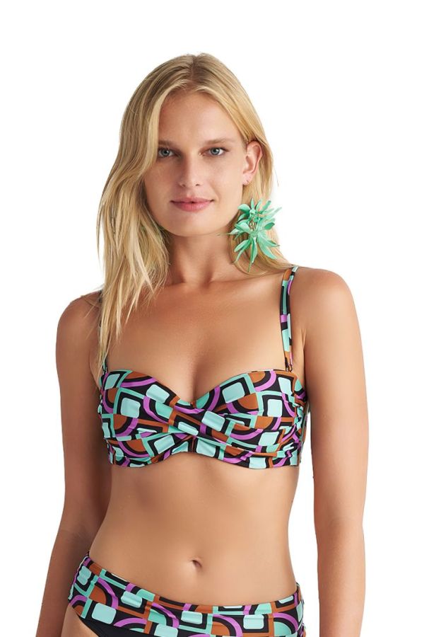 ΓΥΝΑΙΚΕΙΟ ΜΑΓΙΟ BIKINI TOP STRAPLESS ΝΤΡΑΠΕ CUP D ΓΕΩΜΕΤΡΙΚΟ ΤΥΠΩΜΑ ΜΕ ΜΠΑΝΕΛΑ & ΑΠΟΣΠΩΜΕΝΕΣ ΤΙΡΑΝΤΕΣ-TRIVIA