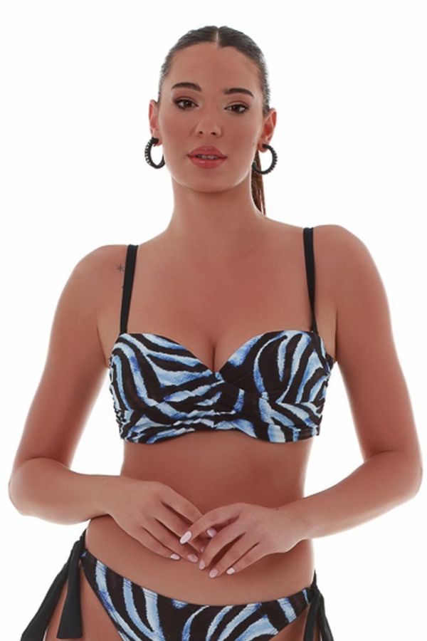 ΓΥΝΑΙΚΕΙΟ ΜΑΓΙΟ BIKINI TOP STRAPLESS ΝΤΡΑΠΕ CUP D & ΤΥΠΩΜΑ ΧΡΩΜΑΤΙΣΤΟ ANIMAL ZEBRA-SAFARI CHIC