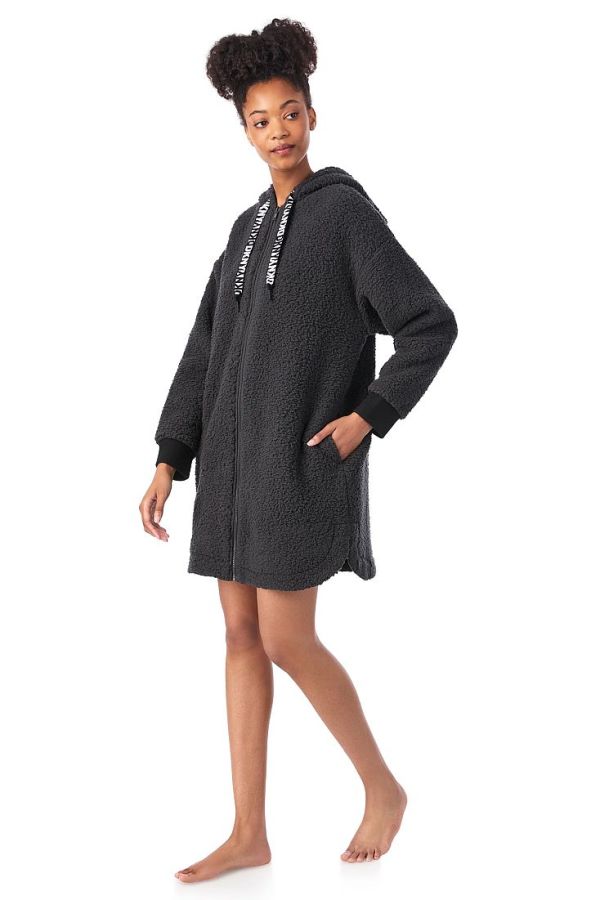 DKNY ΓΥΝΑΙΚΕΙΟ JACKET FLEECE ΜΕ ΦΕΡΜΟΥΑΡ ΚΟΥΚΟΥΛΑ ΚΑΙ ΤΣΕΠΕΣ
