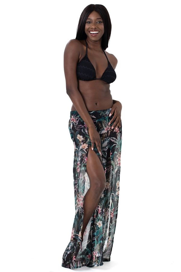 KINABALU PANTS ΓΥΝΑΙΚΕΙΑ ΜΑΚΡΙΑ ΠΑΝΤΕΛΟΝΑ ΜΕ ΛΑΣΤΙΧΟ ΣΤΗ ΜΕΣΗ ΦΑΡΔΙΑ ΑΕΡΙΝΑ ΠΟΔΙΑ ΜΕ ΣΚΙΣΙΜΑΤΑ ΚΑΙ ΕΞΩΤΙΚΟ FLORAL ΤΥΠΩΜΑ ΣΕ ΔΙΑΦΑΝΕΣ ΣΙΦΟΝ ΥΦΑΣΜΑ