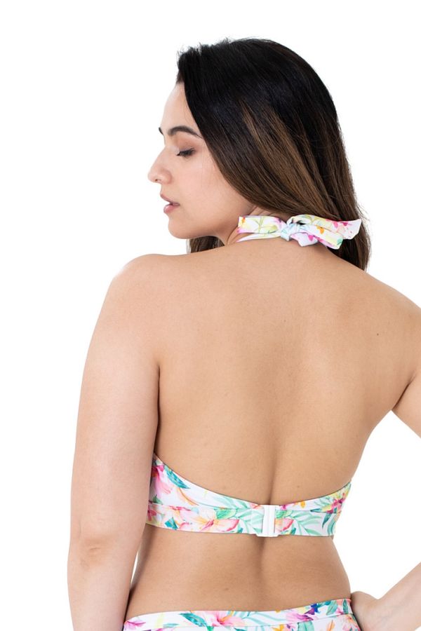 KORO ISLAND BIKINI_TOP ΓΥΝΑΙΚΕΙΟ ΤΡΙΓΩΝΟ CURVES BIKINI TOP ΜΑΓΙΟ 3/4 CUP ΜΕ ΤΡΟΠΙΚΟ FLORAL ΤΥΠΩΜΑ ΜΕ ΦΑΡΔΙΕΣ ΤΙΡΑΝΤΕΣ ΠΟΥ ΔΕΝΟΥΝ ΣΤΟ ΛΑΙΜΟ ΕΛΑΦΡΙΑ ΑΠΟΣΠΩΜΕΝΗ ΕΝΙΣΧΥΣΗ ΧΩΡΙΣ ΜΠΑΝΕΛΑ