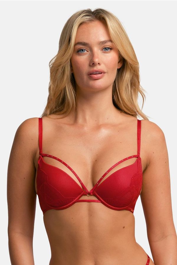 ΓΥΝΑΙΚΕΙΟ ΣΟΥΤΙΕΝ PUSH UP 3/4 CUP ΜΕ ΧΑΜΗΛΟ ΝΤΕΚΟΛΤΕ  ΔΑΝΤΕΛΑ KAI STRASS - ADELINA