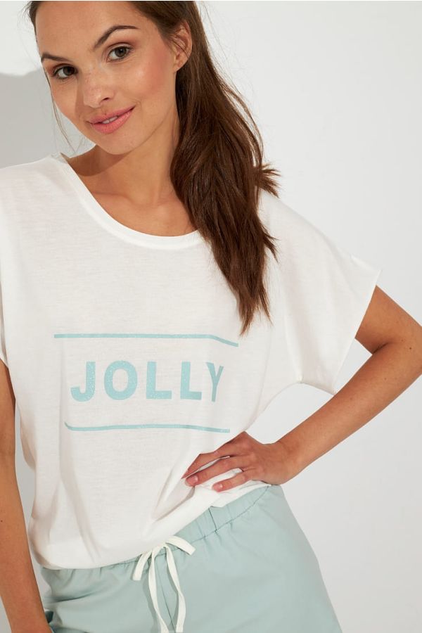ΓΥΝΑΙΚΕΙΑ MODAL ΠΙΤΖΑΜΑ KONTH ΜΕ ΣΤΑΜΠΑ GLITTER JOLLY ΑΝΟΙΧΤΟ ΛΑΙΜΟ KAI KONTO MANIKI