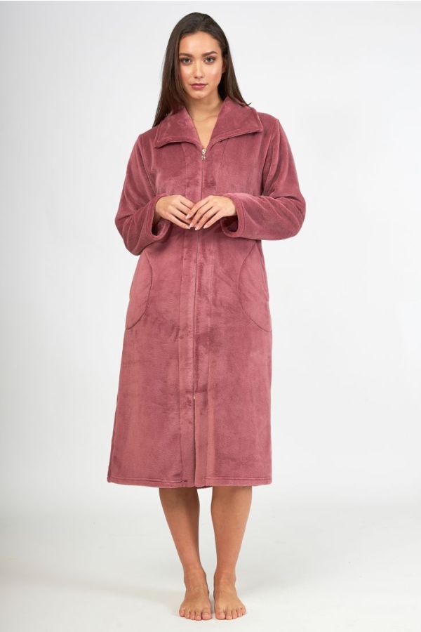 ΓΥΝΑΙΚΕΙΑ ΜΑΚΡΙΑ FLEECE ΡΟΜΠΑ ΜΟΝΟΧΡΩΜΗ ΜΕ ΦΕΡΜΟΥΑΡ