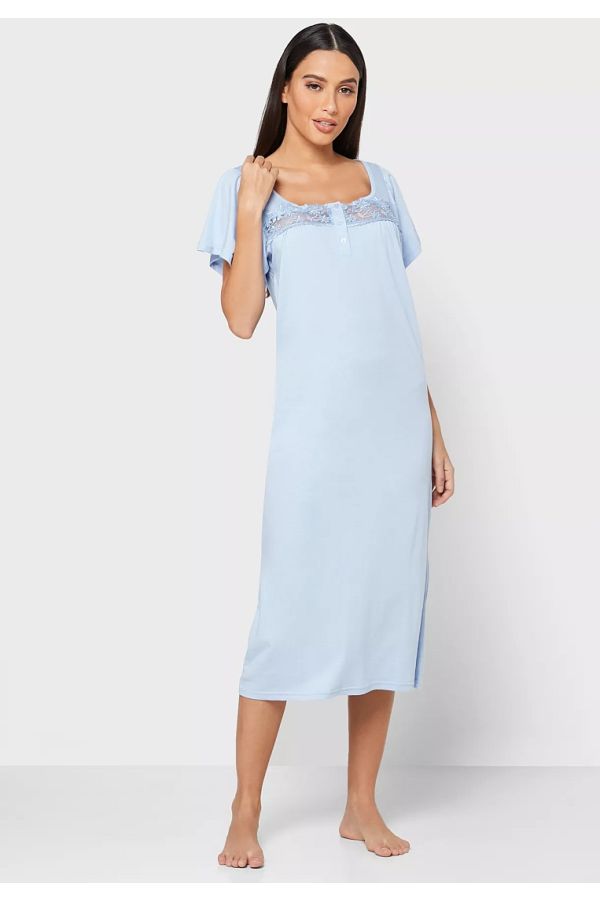 HARMONY - WOMEN CLASSIC NICHTHDRESS WITH SHORT SLEEVES & LACE