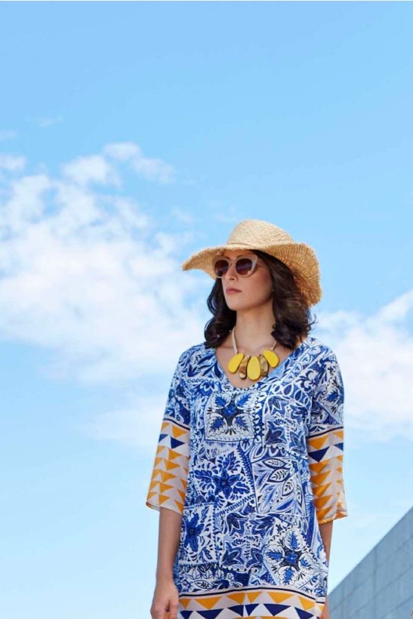 WOMAN TUNIC 3/4 SLEEVES V NECK OVER KNEE PRINTED