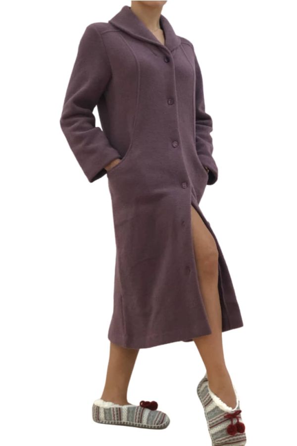 ΓΥΝΑΙΚΕΙΑ ΜΑΚΡΙΑ FLEECE ΡΟΜΠΑ ΜΟΝΟΧΡΩΜΗ ΜΕ ΚΟΥΜΠΙΑ ΚΑΙ ΤΣΕΠΕΣ
