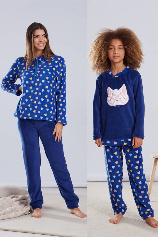 ΚΟΡΙΤΣΙΣΤΙΚΗ ΜΑΚΡΙΑ FLEECE ΠΙΤΖΑΜΑ ΜΕ ΤΥΠΩΜΑ ΚΑΡΔΙΕΣ