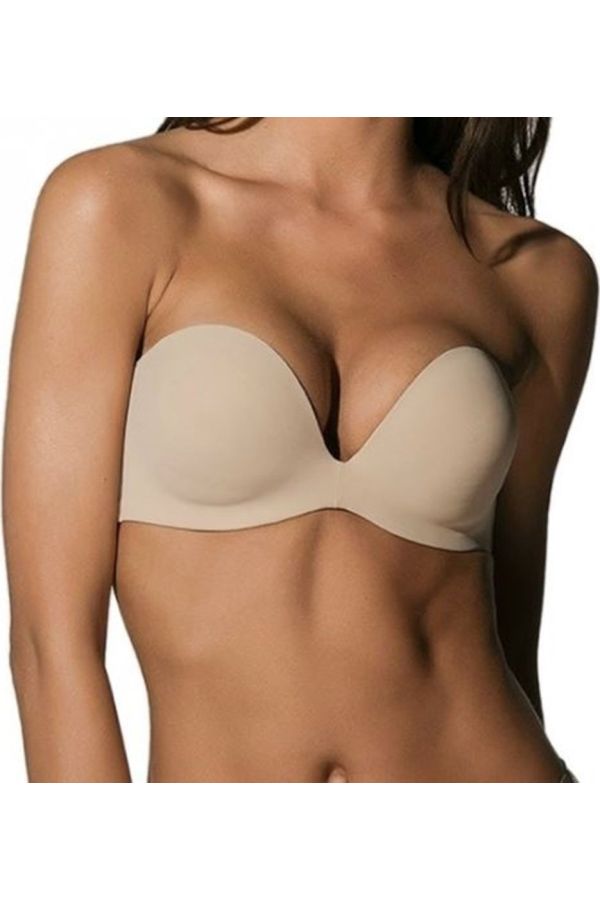 SECRET SENSE STRAPLESS CUP C ΓΥΝΑΙΚΕΙΟ T-SHIRT ΣΟΥΤΙΕΝ ΑΟΡΑΤΟ ΔΙΑΠΝΕΟΝ ΜΕ ΑΦΑΙΡΟΥΜΕΝΗ ΕΝΙΣΧΥΣΗ ΧΑΜΗΛΟ ΝΤΕΚΟΛΤΕ KAI ΣΙΛΙΚΟΝΗ ΣΤΗ ΠΛΑΤΗ