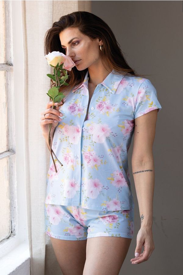 ΓΥΝΑΙΚΕΙΑ ΚΟΝΤΗ ΜΠΑΜΠΟΥ ΠΙΤΖΑΜΑ FLORAL ΜΕ ΚΟΥΜΠΙΑ