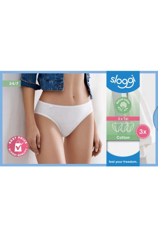 3-PACK ΓΥΝΑΙΚΕΙΟ ΒΑΜΒΑΚΕΡΟ ΣΛΙΠ BIKINI ΨΗΛΟΜΕΣΟ ΚΑΝΟΝΙΚΗΣ ΠΙΣΩ ΚΑΛΥΨΗΣ-SLOGGI 24/7 COTTON TAI
